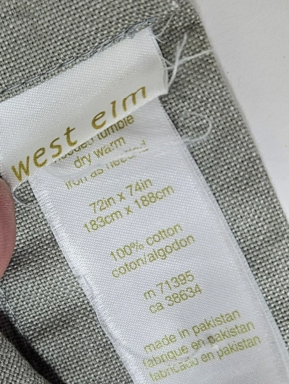 West Elm Shower Curtain Cotton Canvas Gray Ivory Stripe 72×74